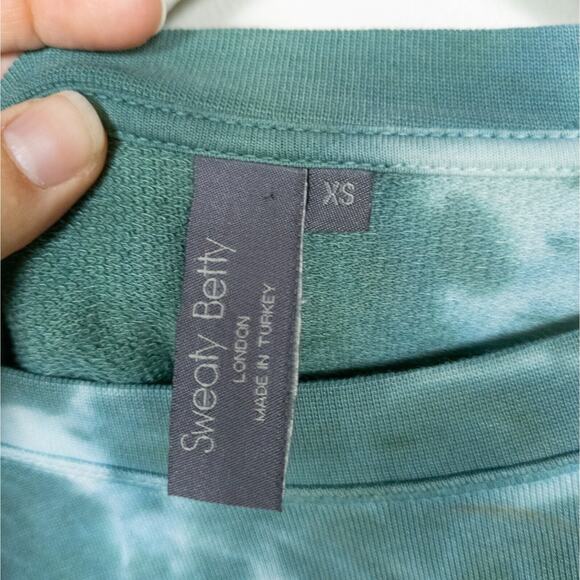 SWEATY BETTY After Class Sweatshirt Green Tie Dye Long Sleeve Step Hem Womens XS - Picture 4 of 4